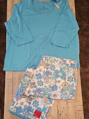 Avenue Turquoise Top with Blue Floral Print Pajama Pants